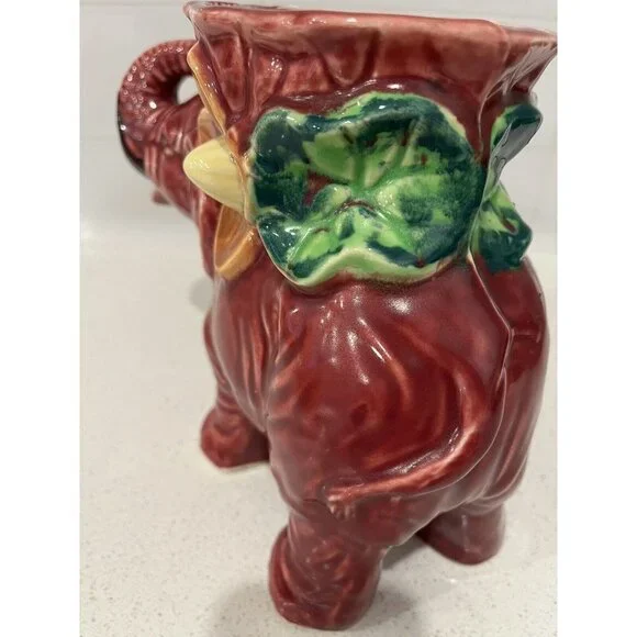 Vintage Ceramic Large Elephant Planter Colorful Made in Japan Pottery Burgundy - Picture 13 of 16